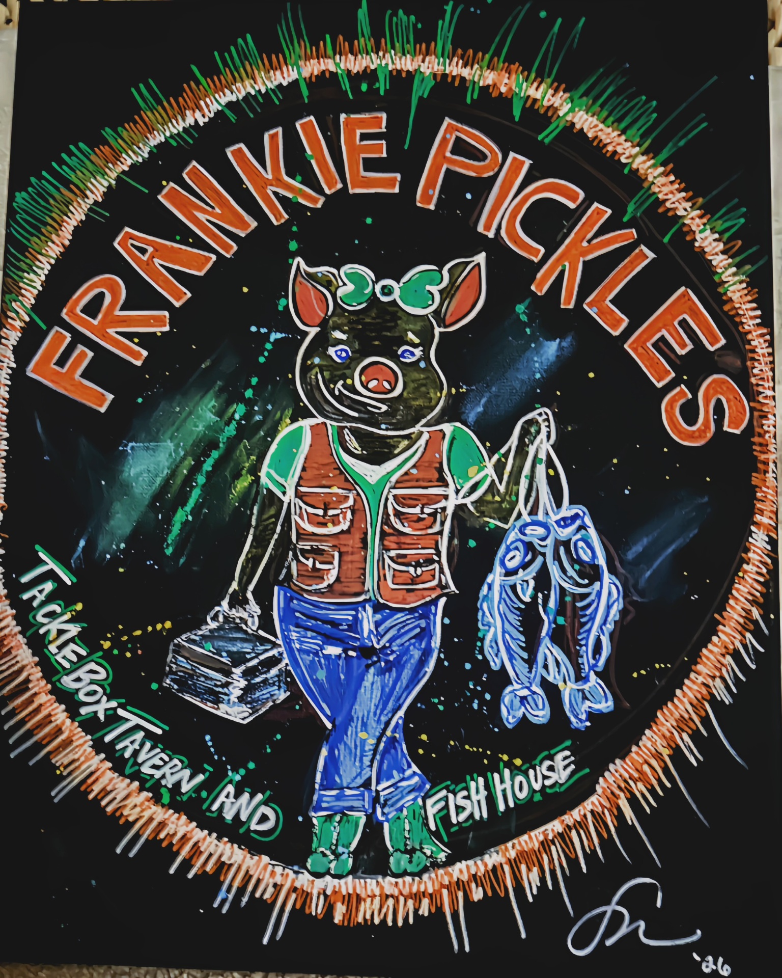 Frankie Pickles Tackle Box Tavern & Fish House hand-painted artwork